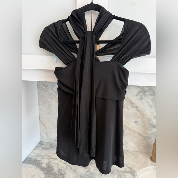 Marciano Black Draped Cutout Front Top BNWOT Size L Statement Piece - Picture 4 of 5
